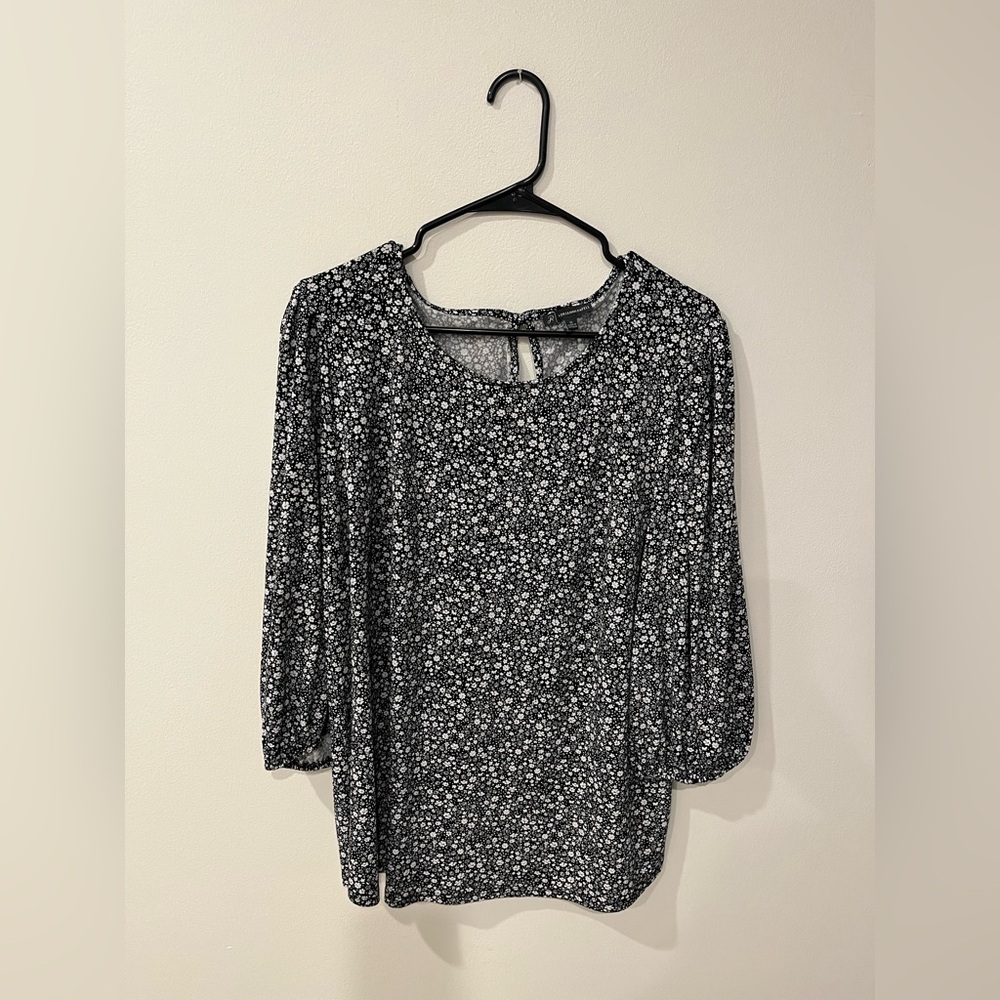 Adrianna Papell Black and White Floral Blouse with 3/4 Peasant Sleeves Size 1X